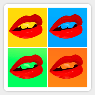 Pop lips. Pop art style mouths. Andy Warhol. Grid of four mouths pop art style. Sticker